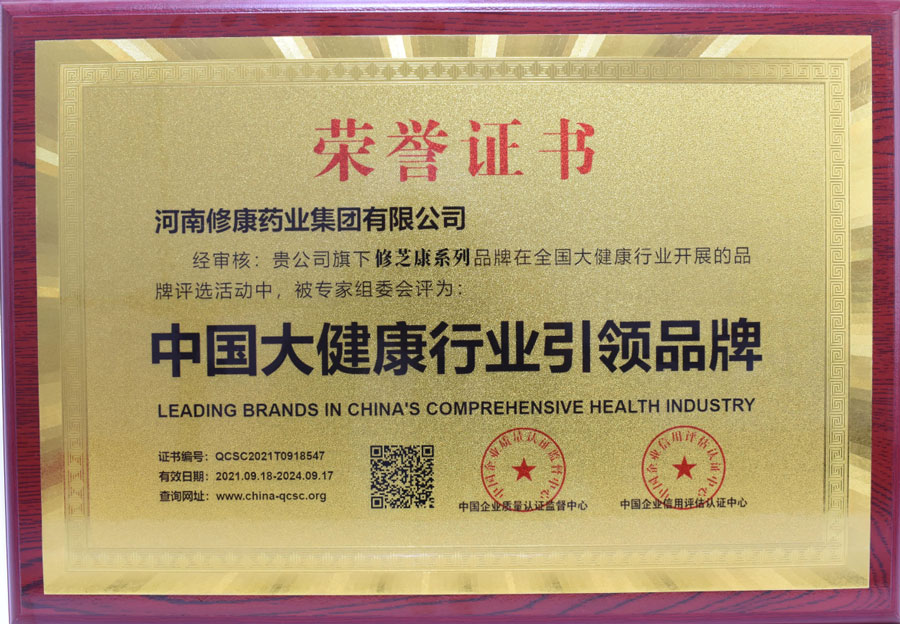 修康药业荣获中国大健康行业引领品牌